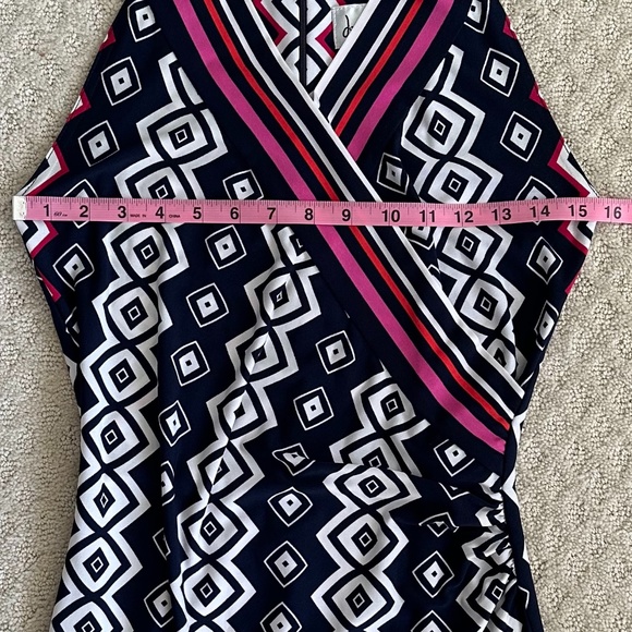 Joseph Ribkoff Abstract Print Sleeveless Sheath Dress Navy/Pink/White Size 4 - Picture 13 of 13